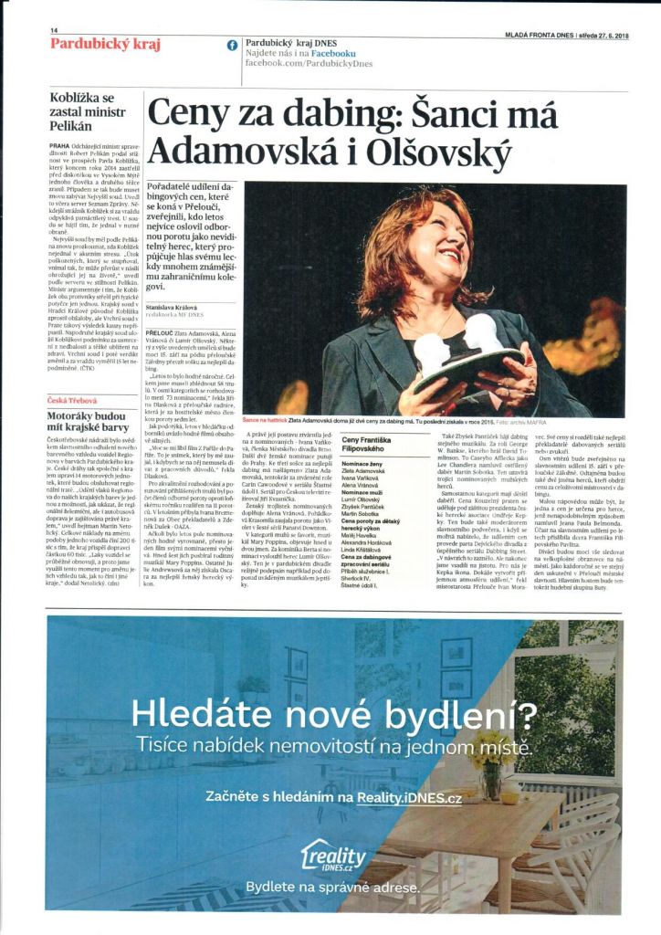 Ceny Frantiska Filipovskeho Za Dabing Zpravy Aktuality A Zajimavosti